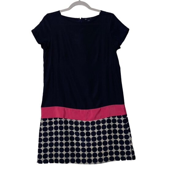 Gap Women Navy Pink Layered Color Block Polka Dots Print Shift Dress Size 4 - Picture 1 of 9